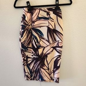 H&M Skirt 2 Womens Cream Brown Floral Midi Length A Line Zipper Back Slip Casual